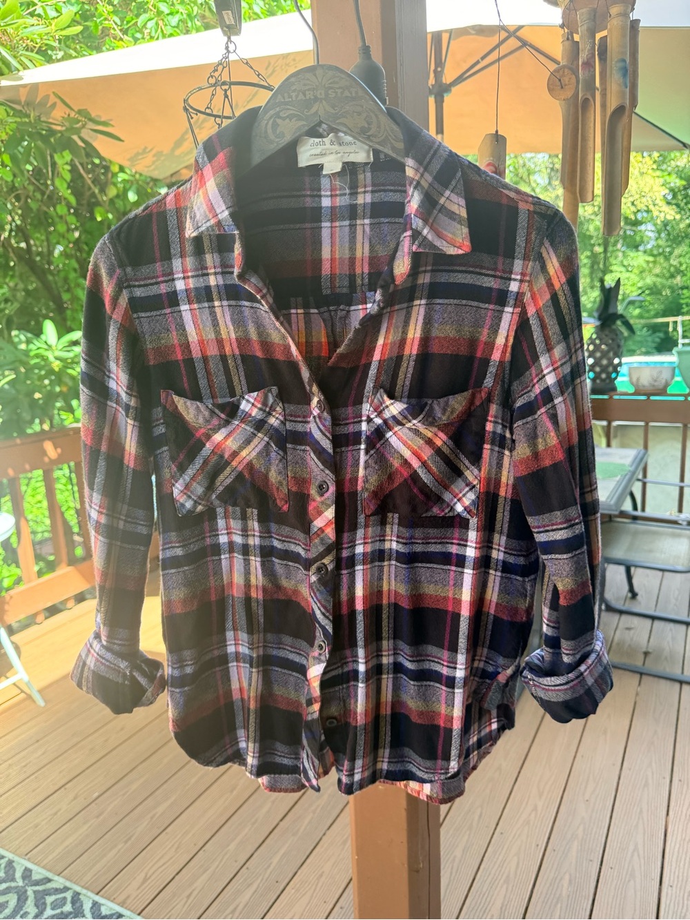 cloth & stone Black and Pink Plaid Button-Down Shirt